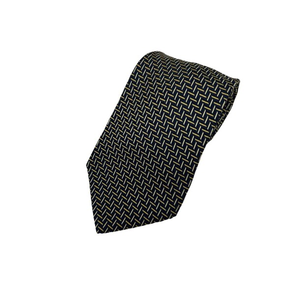 Nautica Black Navy Gold Silver Abstract 100% Silk Neck Tie  58.5"‎ x 4" - Picture 1 of 6